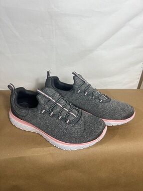 Athletic Women's Gray Knit Slip-On Sneakers with Pink Trim